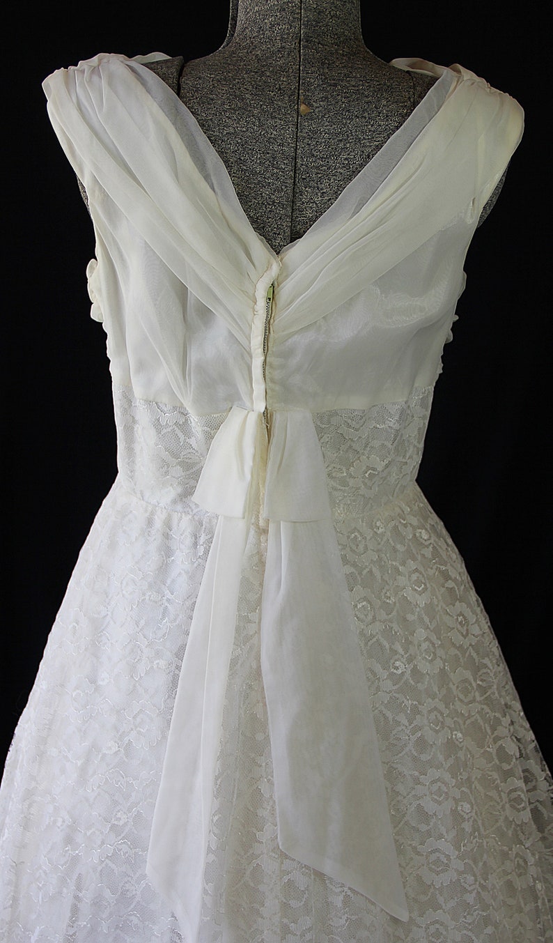 50s 60s Dress, White, Knee Length Bridal Gown, Vintage Bride, Cocktail Dress, Chiffon Lace, Wedding Gown Bild 9