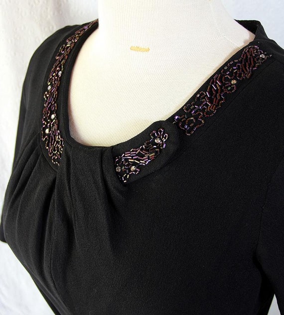 50s Dress, Little Black Dress, Beaded, Rhinestone… - image 3