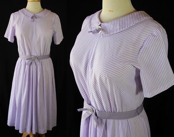 60s Plus Size Dress, Stripes, Lilac, Day Dress, Sp