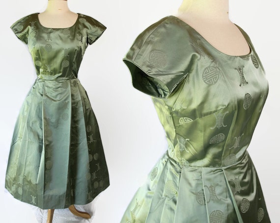 50s Dress, Silk, Cocktail Party, Oriental, Holiday