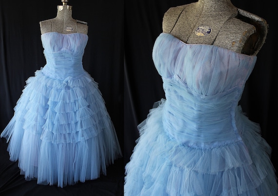 50s Cupcake Dress, Blue Tulle, Vintage Prom Weddin