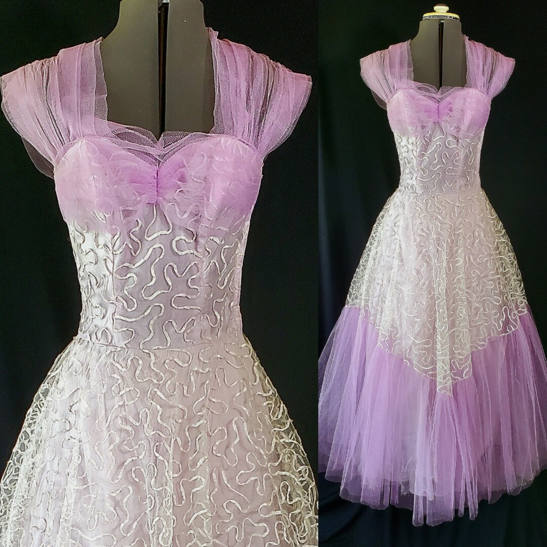 Vintage 1950s Tulle Dress Short Lilac Homecoming Dress C1024 main image 1