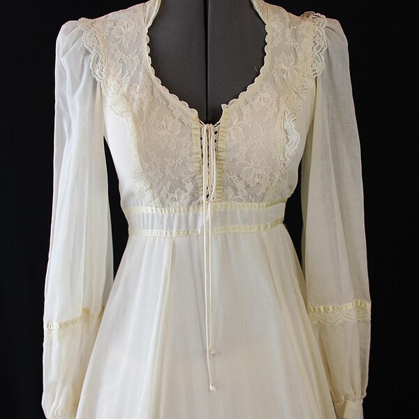 Gunne Sax Dress, Boho Wedding Gown, Hippie, Peasant, Ren Faire, Off White, Vintage Bridal Gown