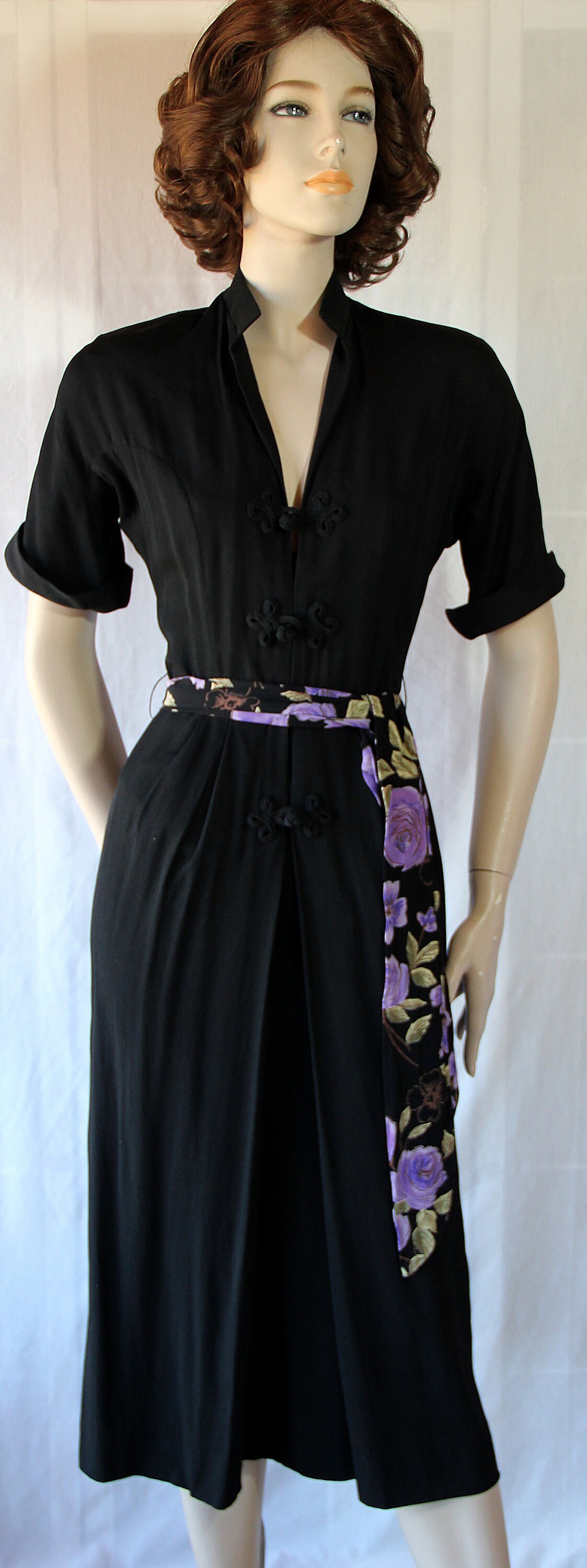 50s Dress Little Black Dress Oriental Frog Closure Mid | Etsy