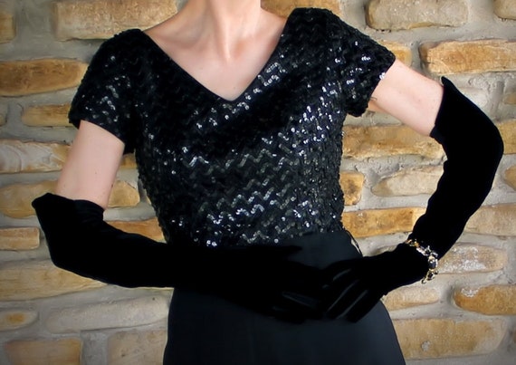 60s Jumpsuit, Palazzo Pants, Sequined, Black Tie E