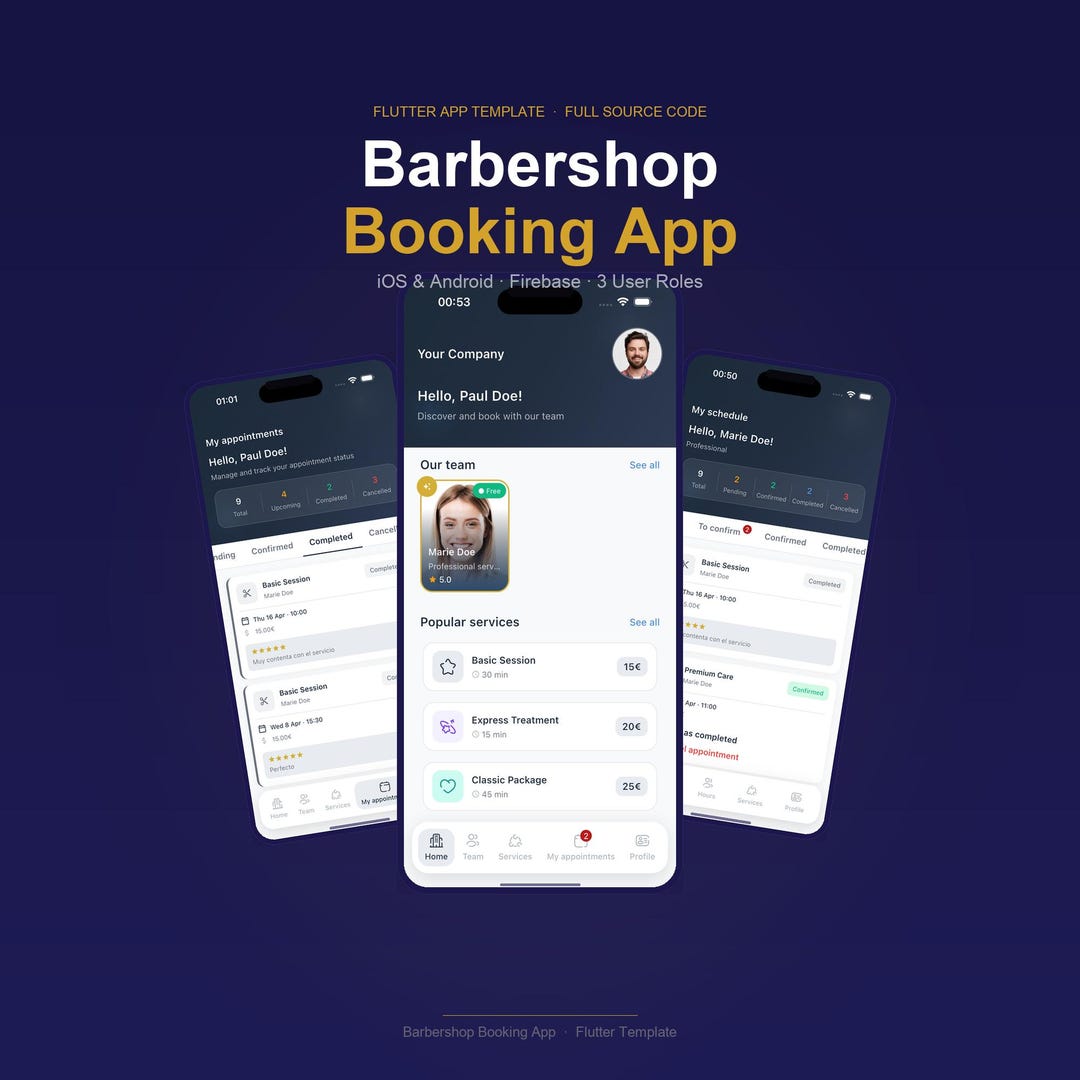 Barber Shop Booking App — Complete Flutter Source Code | Firebase | Ios ...