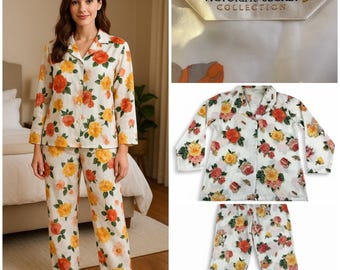 Vintage Victoria's Secret Collection Floral Pajama Set L 1995 Button Top Pants