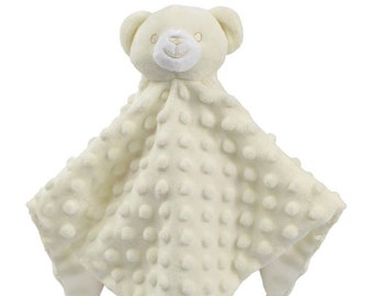 Personalised Embroidered Cream Bear Fleece and Silky Baby Blankie Comforter