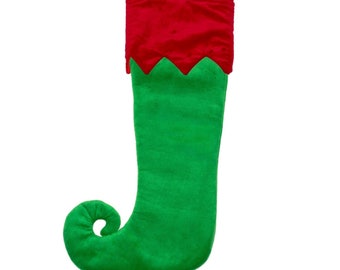 Personalised Embroidered Christmas Stocking - Green Elf Toe