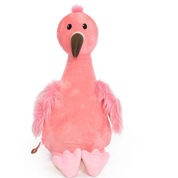 Personalised  Embroidered Pink Flamingo, Cubbies, Baby, New Baby, soft, Stuffed, Animal, Keepsake, Christening, Wedding, Birthday