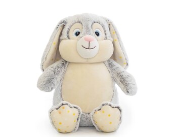 Personalised Embroidered Grey Bunny Rabbit with Yellow Stars