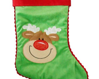 Personalised Christmas Stocking, Green with reindeer