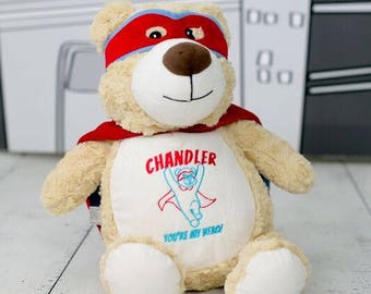 Personalised Embroidered Hero Teddy Bear, Red