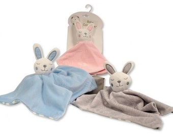 Personalised Embroidered Blue Bunny Rabbit Baby Blankie, New Baby Gift, Newborn, security blanket, comforter, christening,