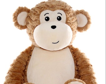 Stuffie de mono personalizado, bebé, regalo, anuncio de nuevo bebé, suave, relleno, animal, bordado, recuerdo, bautizo, boda, cumpleaños