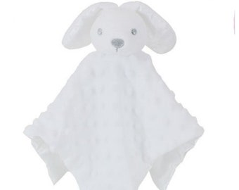 Personalised Embroidered White  Bunny Rabbit Baby Blankie Comforter