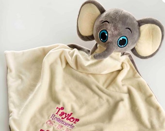 Personalised Embroidered Tusker Elephant Baby Blankie Comforter