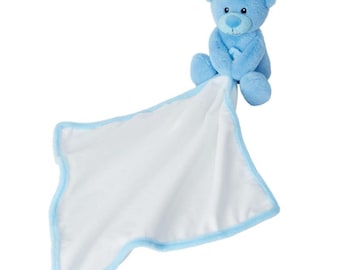 Personalised Embroidered Blue Bear Blankie • Soft Baby Comforter • Birthday, Baby Shower or Christening Gift