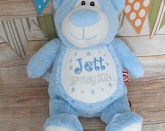 Personalised Embroidered Teddy Bear, Light Blue