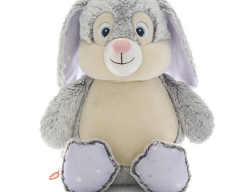 Personalised Embroidered Grey Bunny Rabbit Starry Lavender