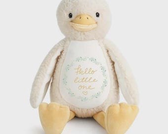 Pato de peluche personalizado con estampado • Regalo para cesta de Pascua • Juguete suave y tierno para bebés • Lindo recuerdo para la habitación del bebé • Regalo de primavera para bebés