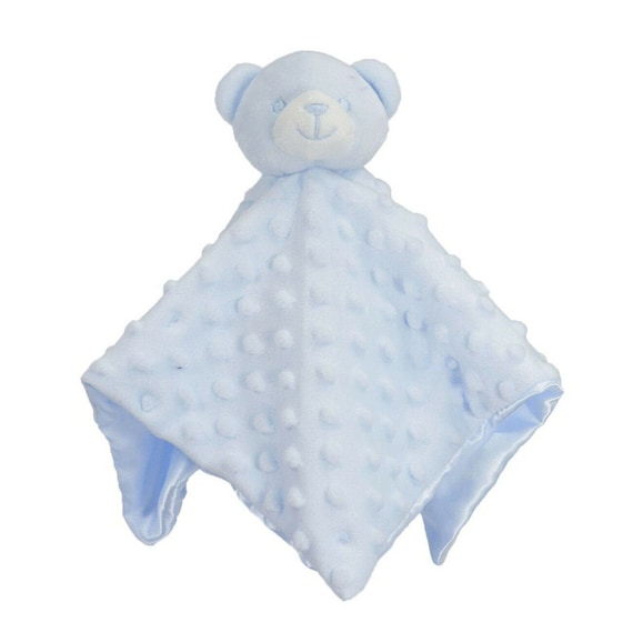 Personalised Embroidered Blue Bear Fleece and Silk Baby Blankie comforter
