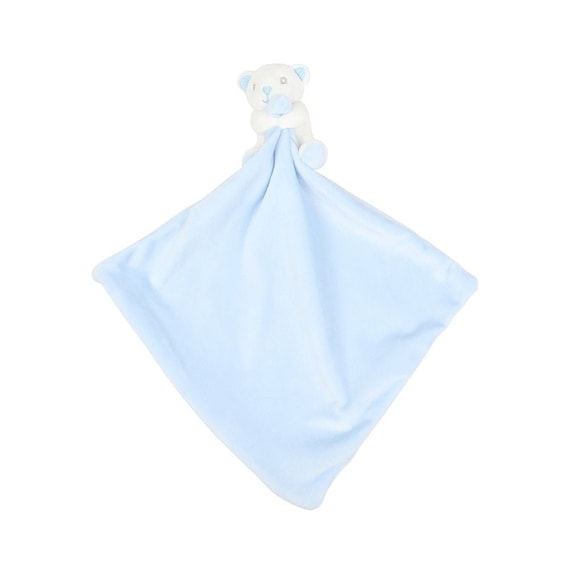 Personalised Embroidered Blue Bear Baby Blankie with Rattle Comforter