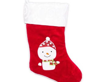 Personalised Christmas Stocking, Red with Snowman