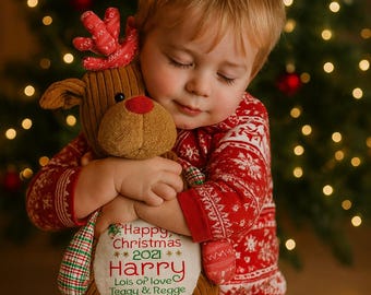 Personalised Embroidered Baby Sensory Tartan Deer