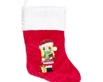 Personalised Christmas Stocking, Red with little girl