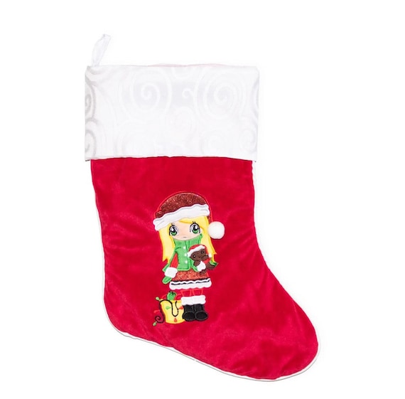 Personalised Christmas Stocking, Red with little girl