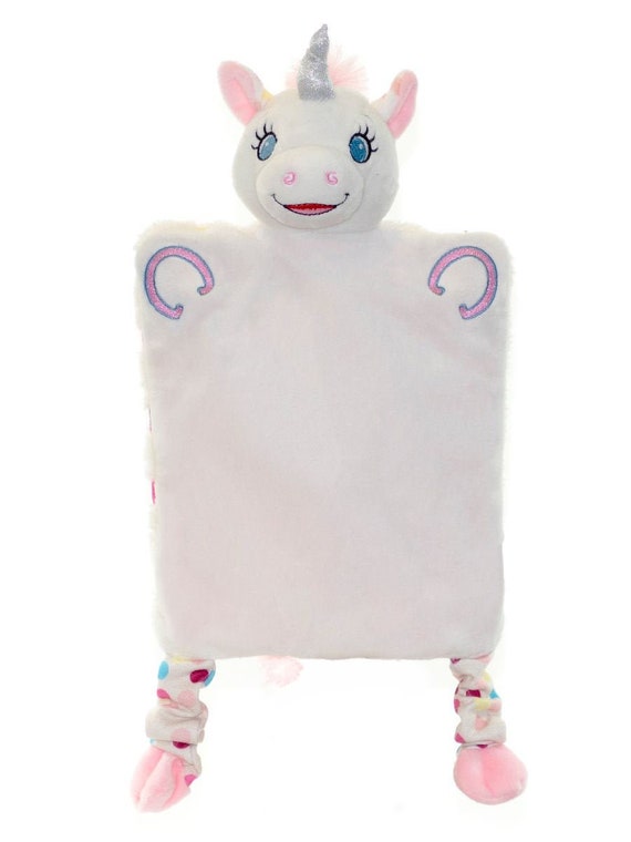 Personalised White Unicorn Baby Puppet Blankie Comforter