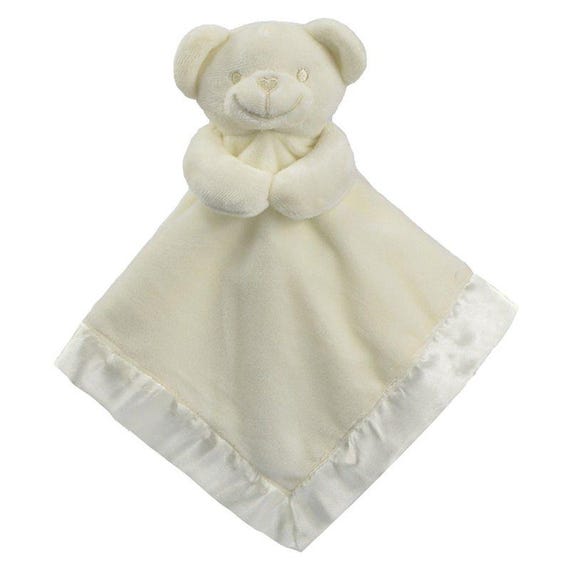 Personalised Embroidered Cream Bear Fleece and Silk Baby Blankie Comforter