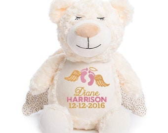 Personalised  Embroidered Guardian Angel Bear, Remembrance, Memory