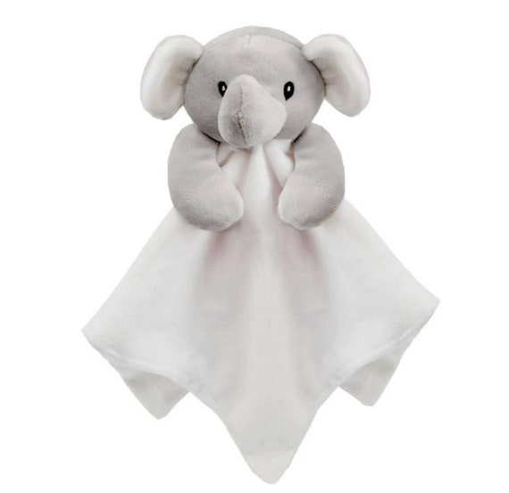 Personalised Embroidered White Elephant Baby Blankie Comforter