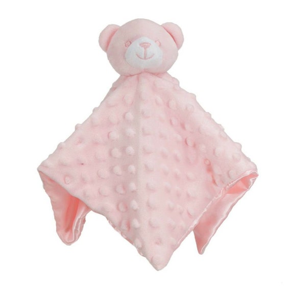 Personalised Embroidered Pink Bear Fleece and Silk Baby Blankie Comforter