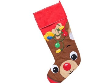 Personalised Embroidered Christmas Stocking, Reindeer, Rudolf,