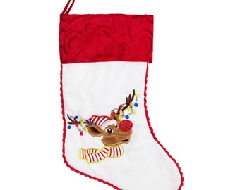 Personalised Christmas Stocking, White with Reindeer