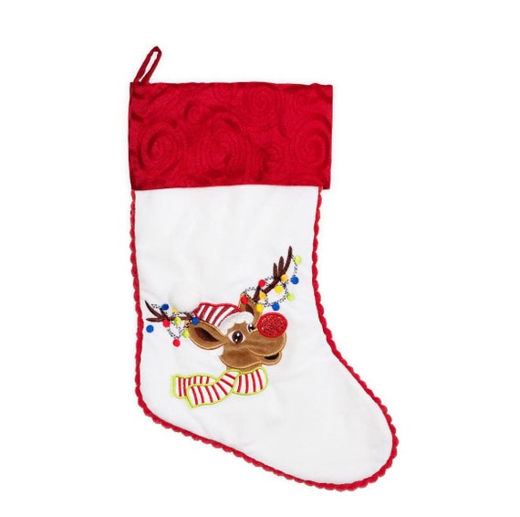 Personalised Christmas Stocking, White with Reindeer