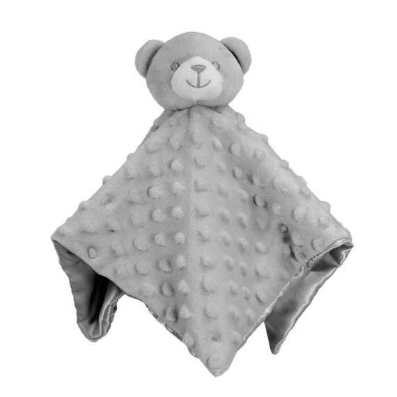 Personalised Embroidered Grey Bear Fleece and Silk Baby Blankie Comforter