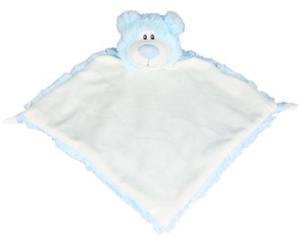 Personalised Blue Teddy Bear Baby Blankie Comforter