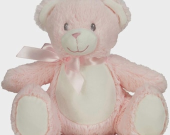 Oso rosa personalizado impreso • Osito de peluche con foto personalizada • Regalo para bebé • Recuerdo de cumpleaños o bautizo
