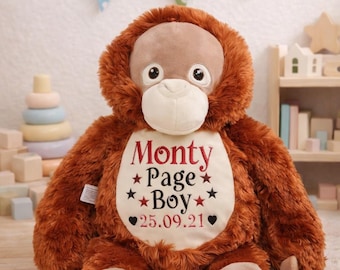 Personalised Orangutan Monkey Soft Toy • Jungle Nursery Decor • Baby Shower Gift • Cuddly Plush Keepsake • Birthday Present
