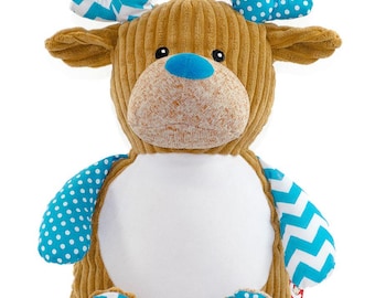 Personalised Embroidered Baby Sensory Deer - Blue