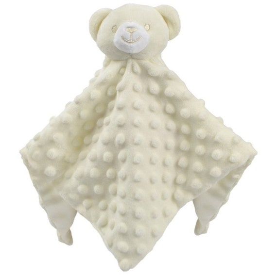 Personalised Embroidered Cream Bear Fleece and Silk Baby Blankie Comforter
