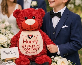 Personalised Embroidered Red Bear • Valentine or Birthday Gift • Soft Cuddly Plush • Baby Keepsake • Nursery Decor