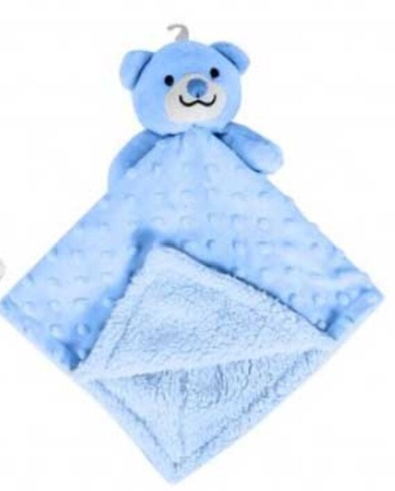 Personalised Embroidered Blue Fleece Bear Baby Blankie Comforter