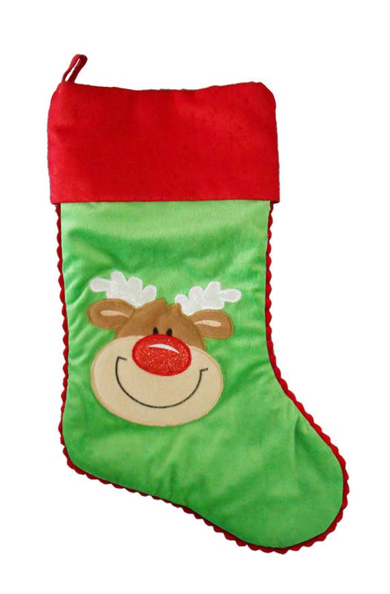 Personalised Christmas Stocking, Green with reindeer