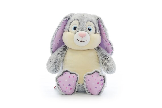 Personalised Embroidered Grey Bunny Rabbit - Bubblegum