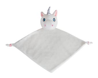 Personalised White Unicorn Baby Blankie, Comforter